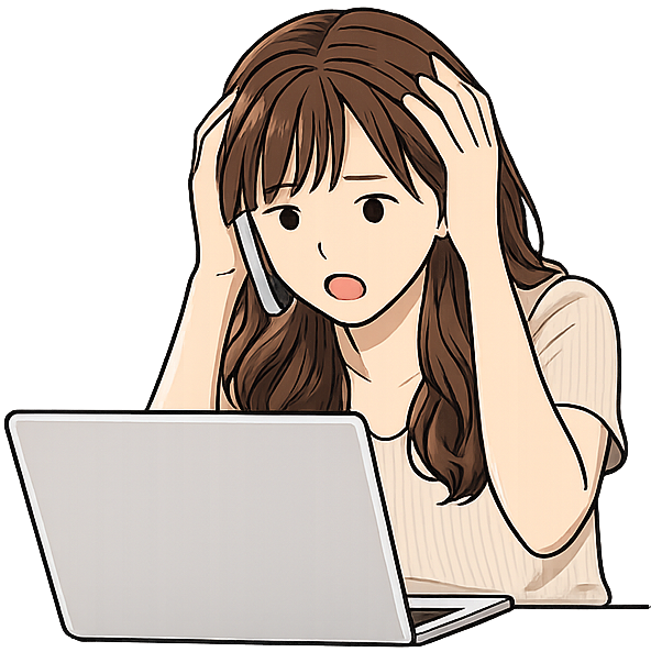 ラップトップの前で愕然としている女性