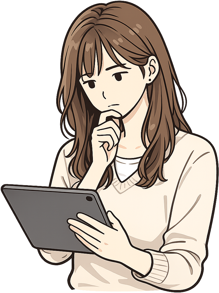 noteを見ながら考えごとをしている人