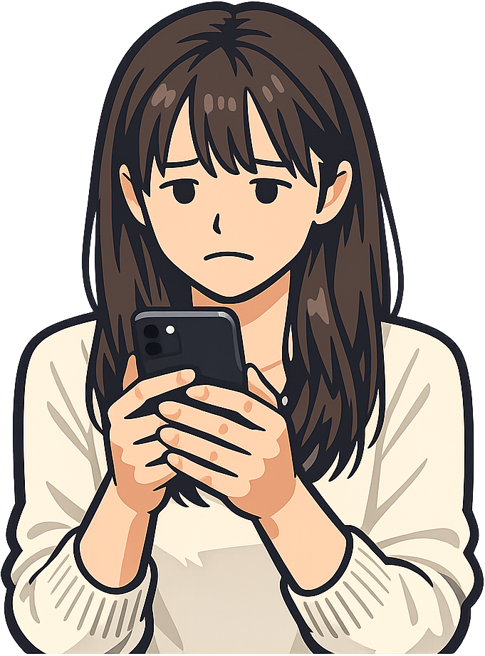 憂鬱そうにスマホを見ている人