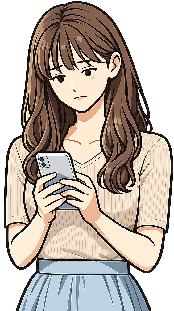 スマホを見て困った表情の女性
