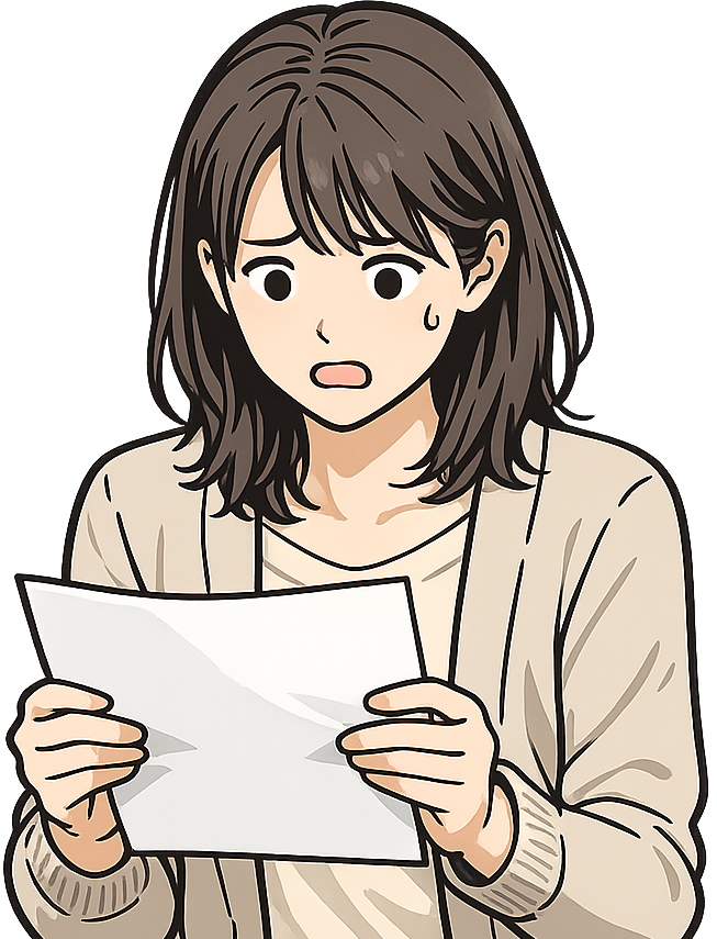 書類を見て狼狽している女性