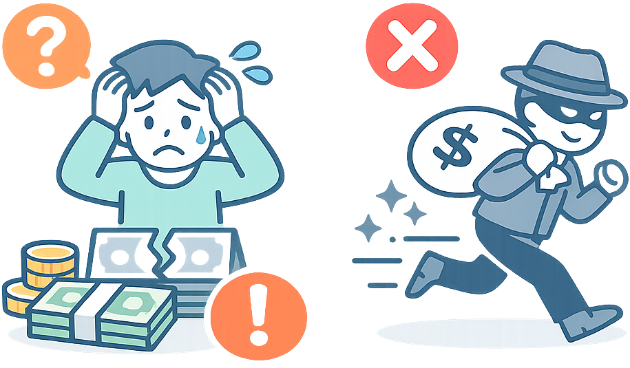 困っている人と逃げる詐欺師