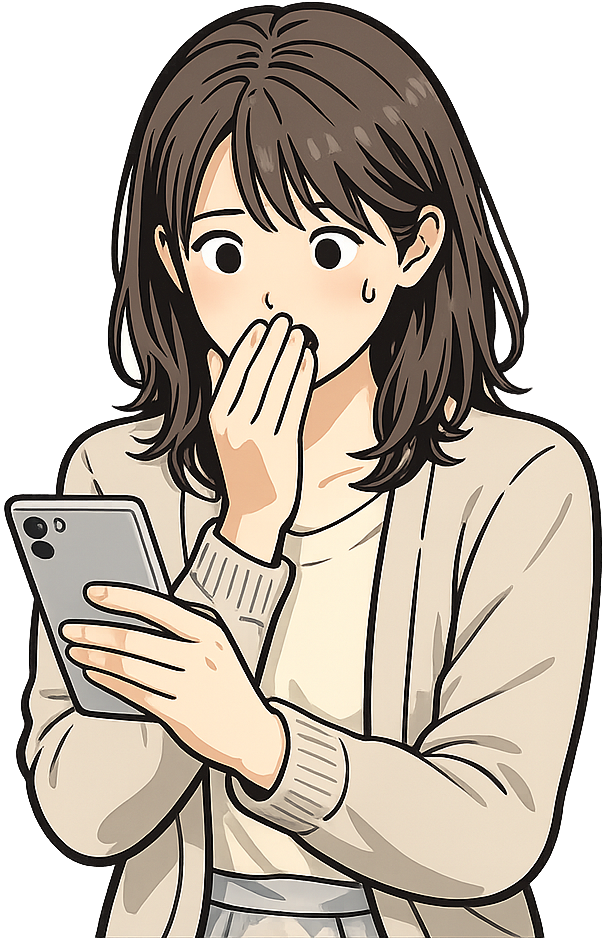 スマホを見て驚いている女性