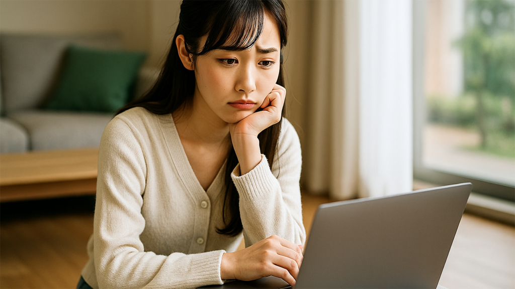 情報商材を買ってしまい不安そうな女性